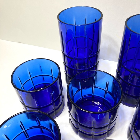 Vintage Cobalt Blue Anchor Hocking Tumbler and Rocks Cocktail Glass Set - Picture 2 of 9